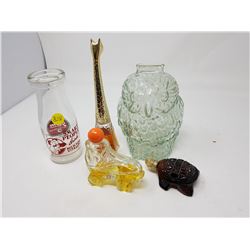 AVON BOTTLES, OWL BANK AND PALM MILK BOTTLE