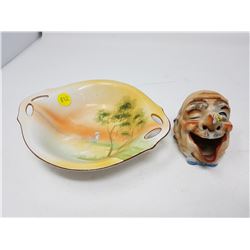 FIGURAL ASHTRAY AND NIPPON CANDY DISH