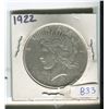 Image 1 : 1922 USA SILVER ONE DOLLAR PEACE COIN