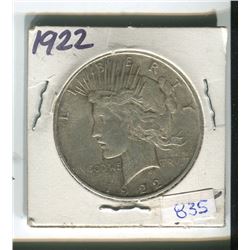 1922 USA SILVER ONE DOLLAR PEACE COIN