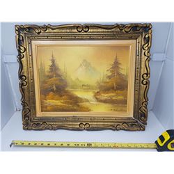 LANDSCAPE OIL PAINTING- 21" X 18" (FRAME BROKEN IN BOTTOM RIGHT CORNER)