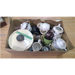 LOT OF TEAPOTS, MUGS, ICE BUCKET, ETC.