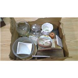LOT OF ASSORTED GLASSWARE, WALL DÉCOR, ETC.