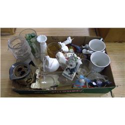 LOT OF CUPS, FIGURINES, VASE, ETC.