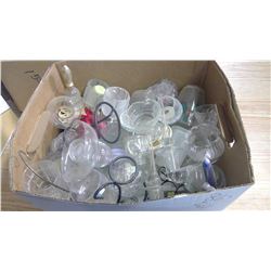 LOT OF ASSORTED GLASSWARE, CANDLE HOLDERS, ETC.