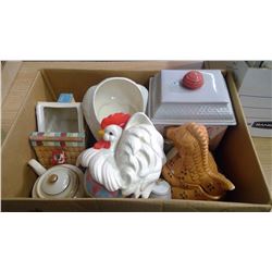 LOT OF ASSORTED COOKIE JARS, TEAPOT, ETC.