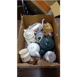 LOT OF ASSORTED TEAPOTS, ETC.