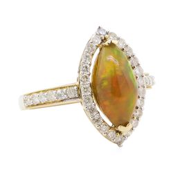 1.73 ctw Opal and Diamond Ring - 14KT Yellow Gold