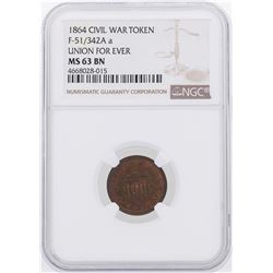 1864 Union For Ever Civil War Token NGC MS63BN