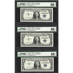 Lot of (3) Consecutive 1957A $1 Silver Certificate Notes PMG Gem Uncirculated 66