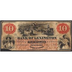 1860 $10 Bank of Lexington North Carolina Obsolete Note