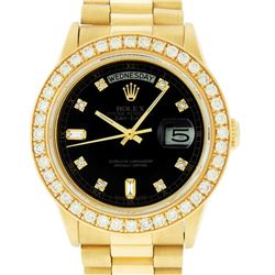 Rolex Mens 18K Yellow Gold Black Diamond 2.5 ctw Quickset President Wristwatch W