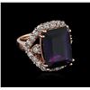 Image 2 : 14KT Rose Gold 13.61 ctw Amethyst and Diamond Ring