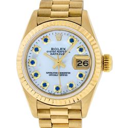 Rolex Ladies 18K Yellow Gold Mother Of Pearl Sapphire Datejust President Wristwa