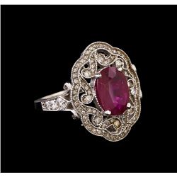 GIA Cert 2.53 ctw Ruby and Diamond Ring - 14KT White Gold