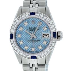 Rolex Ladies Stainless Steel Blue Stamp Diamond & Ruby Datejust Wristwatch