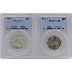 Lot of (2) 1942-D Washington Quarter Coins PCGS MS64