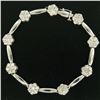 Image 1 : 14K White Gold 7" 4.65 ctw Round Diamond Flower Cluster Bar Link Tennis Bracelet