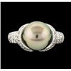 Image 2 : Pearl and Diamond Ring - 14KT White Gold