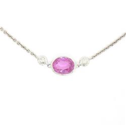 18K White Gold 16" 1.37 ctw GIA Pink Sapphire & Diamond Pendant Necklace