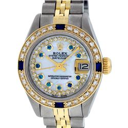 Rolex Ladies 2 Tone 14K MOP Sapphire String Diamond  Datejust Wriswatch