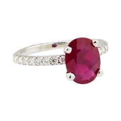 2.38 ctw Glass Filled Natural Ruby and Diamond Ring - 14KT White Gold