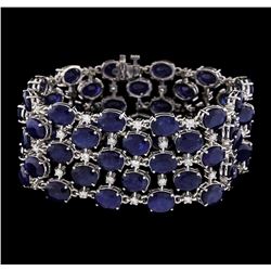 93.96 ctw Sapphire and Diamond Bracelet - 14KT White Gold