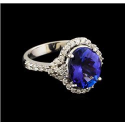 3.60 ctw Tanzanite and Diamond Ring - 14KT White Gold