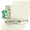 Image 2 : 14k White Gold 1.20 ctw Colombian Emerald & Pave Diamond Bypass Cocktail Ring