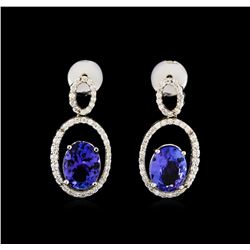 3.58 ctw Tanzanite and Diamond Earrings - 14KT White Gold