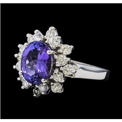 3.02 ctw Tanzanite and Diamond Ring - 14KT White Gold