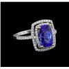 Image 1 : 3.70 ctw Tanzanite and Diamond Ring - 18KT White Gold