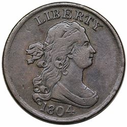 1804 Draped Bust Half Cent, Crosslet 4, Stems, C-1, R3, VF25.