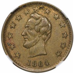 1864 Civil War Token, Lincoln, O.K., Fuld 125/248b, NGC AU details, obverse damage.