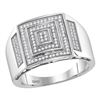 Image 1 : Mens Round Pave-set Diamond Concentric Square Cluster Ring 1/3 Cttw 10kt White Gold