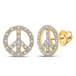 Diamond Peace Sign Circle Screwback Stud Earrings 1/6 Cttw 10kt Yellow Gold