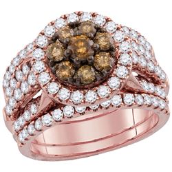 Round Brown Diamond 3-Piece Bridal Wedding Engagement Ring Band Set 4.00 Cttw 14kt Rose Gold