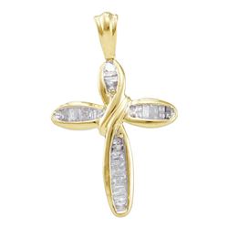Baguette Diamond Cross Religious Pendant 1/4 Cttw 10kt Yellow Gold
