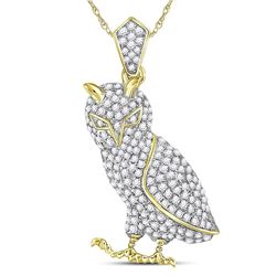 Mens Diamond Owl Bird Animal Charm Pendant 1.00 Cttw 10kt Yellow Gold