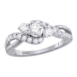 Diamond 3-stone Bridal Wedding Engagement Ring 7/8 Cttw 14kt White Gold