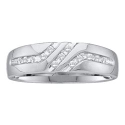 Mens Diamond 5mm Wedding Anniversary Band Ring 1/8 Cttw 14kt White Gold