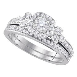 Diamond Floral Halo Bridal Wedding Engagement Ring Band Set 1/2 Cttw 14kt White Gold