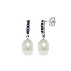 Genuine 8.4 ctw Pearl & Sapphire Earrings 14KT White Gold - REF-25Z6N