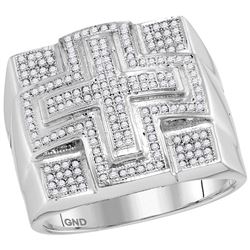 Mens Diamond Domed Cross Cluster Ring 1/2 Cttw 10kt White Gold