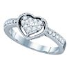 Image 1 : Diamond Heart Cluster Ring 1/3 Cttw 14kt White Gold