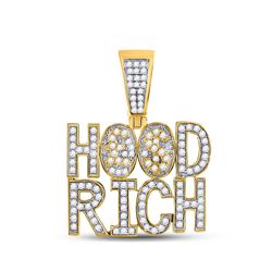 Mens Diamond Hood Rich Charm Pendant 1-3/4 Cttw 10kt Yellow Gold