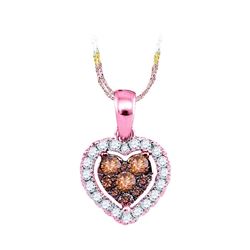 Round Brown Diamond Frame Heart Cluster Pendant 1/3 Cttw 14kt Rose Gold