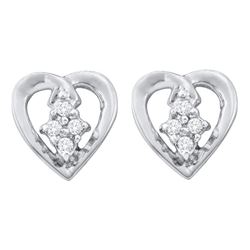 Diamond Heart Cluster Stud Earrings 1/12 Cttw 10kt White Gold