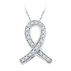 Diamond Ribbon Awareness Symbol Pendant 1/10 Cttw 10k White Gold