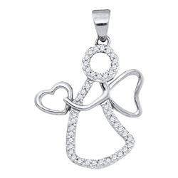 Diamond Guardian Angel Heart Pendant 1/8 Cttw 10kt White Gold